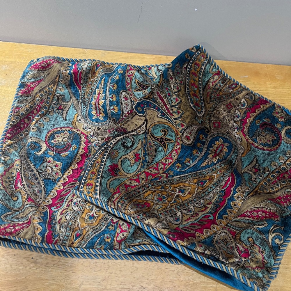 Michael Amini Seville King Sham Teal Paisley Velvet Back Cord Trim Vtg